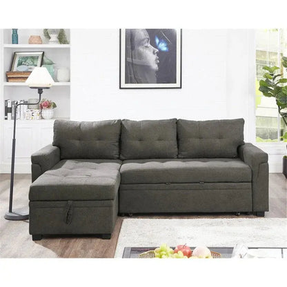 Convertible Modular Sectional Sofa  Reversible Design with Sleeper Bed & Concealed Chaise Compartment