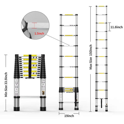 BOWEITI Telescoping Aluminum Extension Ladder 15.5FT, 330 lb Capacity, Adjustable Height, Includes Carry Bag & Gloves