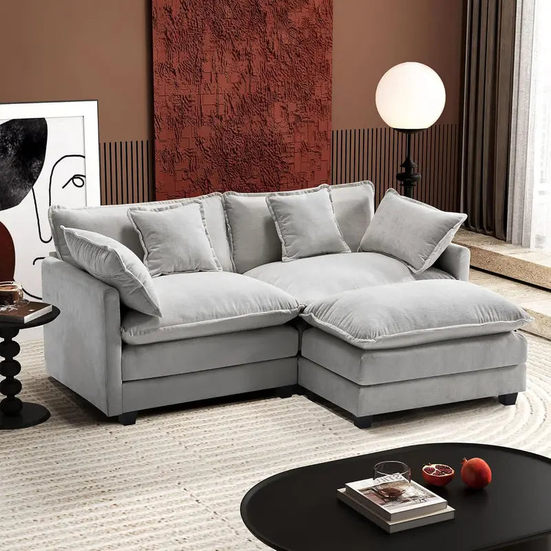 111.4-Inch L-Shaped Modular Cloud Sofa  Chenille 4-Seater with Ottoman & Deep Seat Design