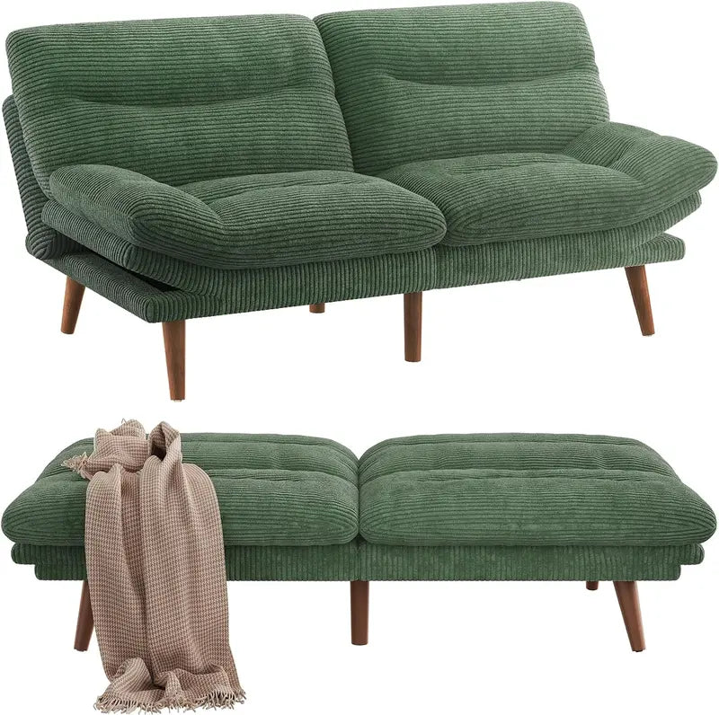 66″ Corduroy Futon Sofa Bed  Space-Saving Convertible Recliner for Studios, Offices & Playrooms