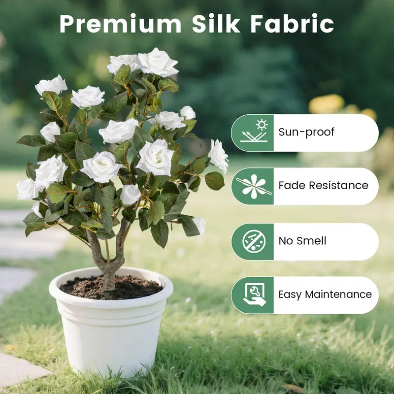 2-Pack Artificial Rose Flower Trees  31.5-Inch Tall, Ground Spikes, 18 Blooms Each