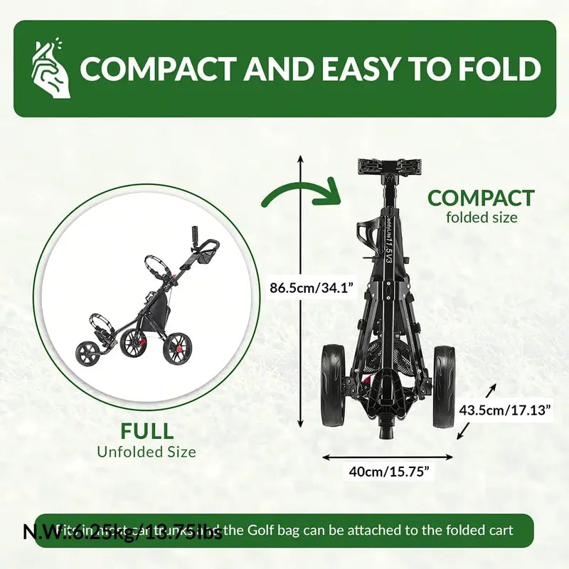 Caddytek CaddyLite 11.5 V3 3-Wheel Golf Push Cart with Umbrella & Beverage Holder, Foot Brake, All-Terrain Tires