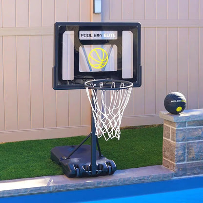 All-in-One Adjustable Poolside Basketball Hoop  Includes Composite Ball, Air Pump, Mounting Hardware & Tools (Matte Black)