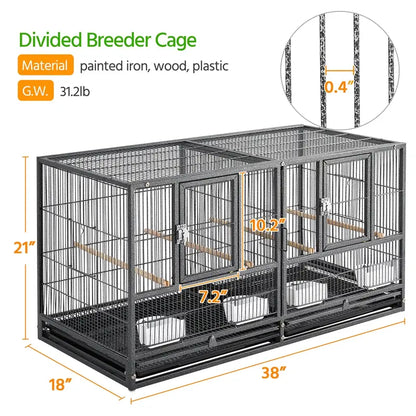 SMILE MART Stackable Divided Breeder Bird Cage for Small Birds, Black, 18-Inch Wide