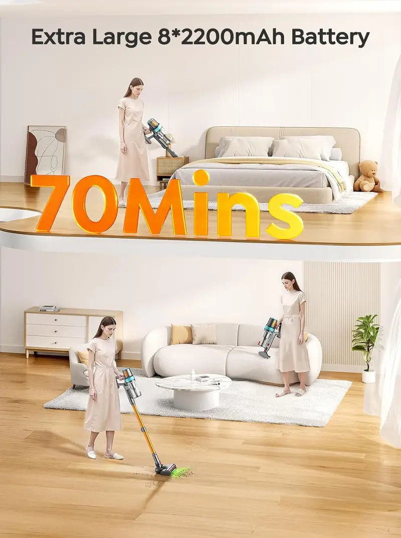 650W Cordless Stick Vacuum Cleaner with 55KPA Suction, 70-Min Runtime, LED Touchscreen & Wall Mount Station for Homes, Carpets, and Pet Hair