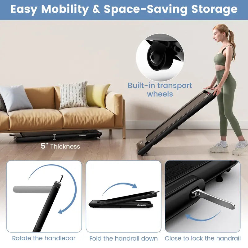 Compact Under-Desk Folding Treadmill, 2.25 HP Home Office Walking Treadmill with Touchscreen Control