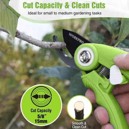 WORKPRO 2-Piece Garden Pruning Shears Set  6.9-Inch Bypass & Straight Clippers for Precision Trimming