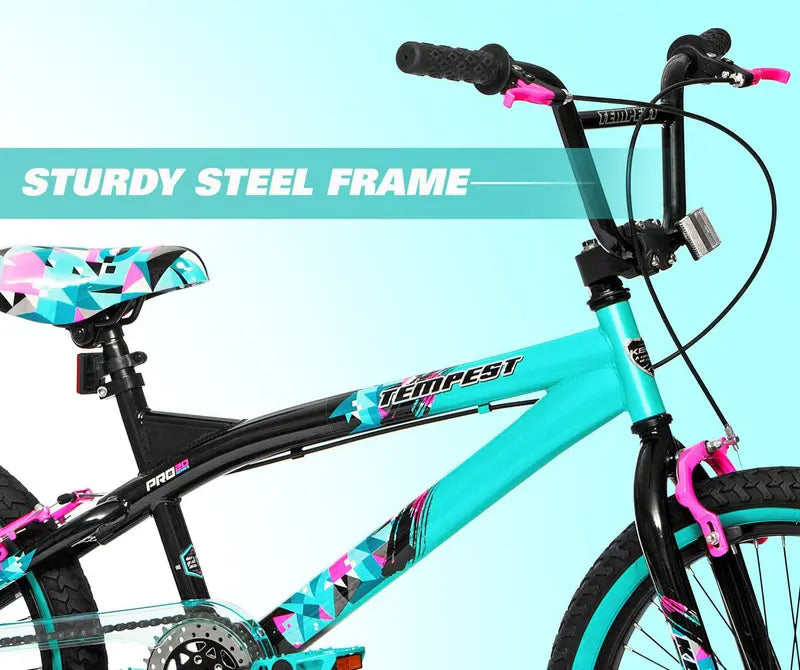 Kent Bicycles 20″ Girl‘s Tempest Bike, Black/Aqua, Single Speed, Steel Frame, Hand Brakes