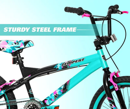 Kent Bicycles 20″ Girl‘s Tempest Bike, Black/Aqua, Single Speed, Steel Frame, Hand Brakes