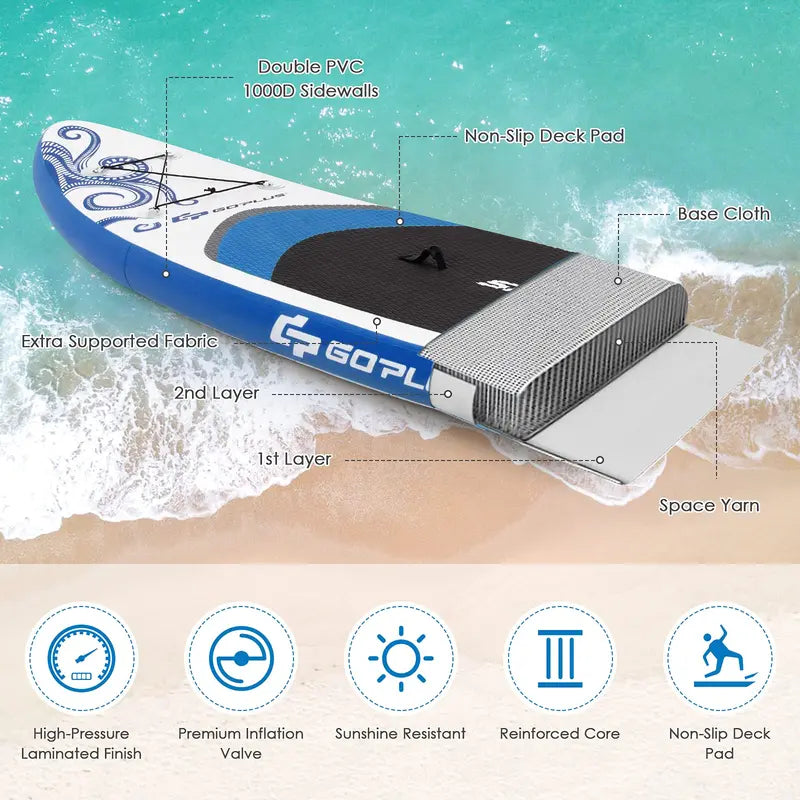 10.5- or 11-Foot Inflatable SUP  6.5-Inch Thick Stand-Up Paddle Board with Carry Bag