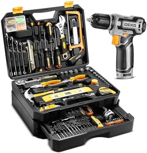 DEKOPRO 12V Cordless Drill & Tool Kit Box Set  Home Mechanic Combo with Storage Case