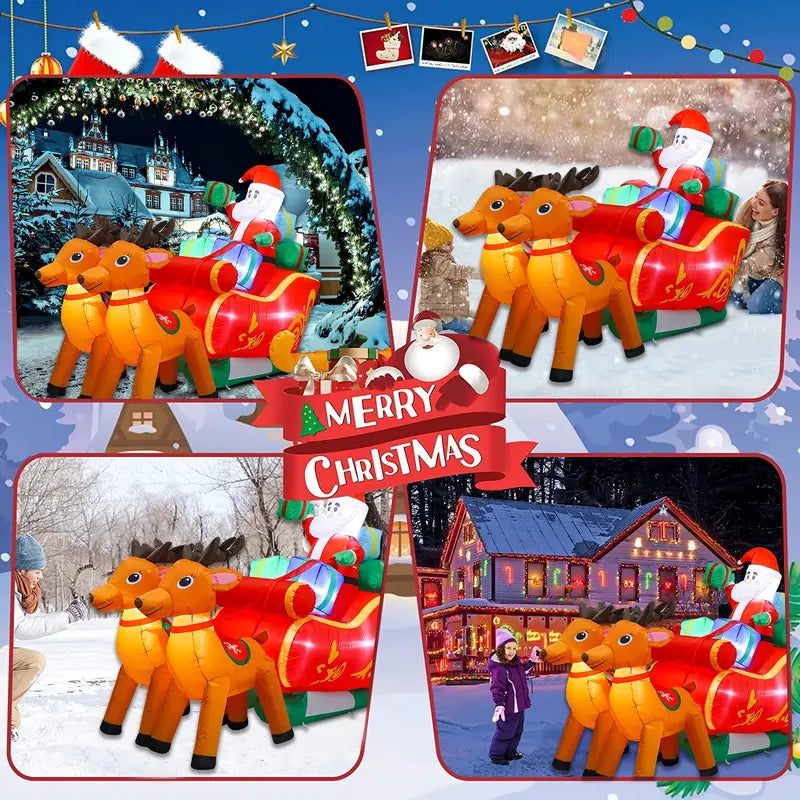 HolidayJoy 7ft Inflatable Santa & Reindeer Sleigh with LED Lights  Outdoor Christmas Decor