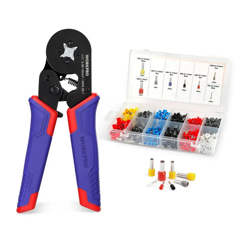 WORKPRO Self-Adjusting Ratchet Ferrule Crimper (AWG 287) with Ergonomic Grip