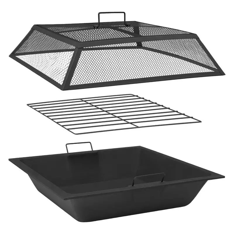 Hampton Bay 24″ Steel Fire Pit Insert Set with Mesh Cover, 3-Piece Replacement Kit