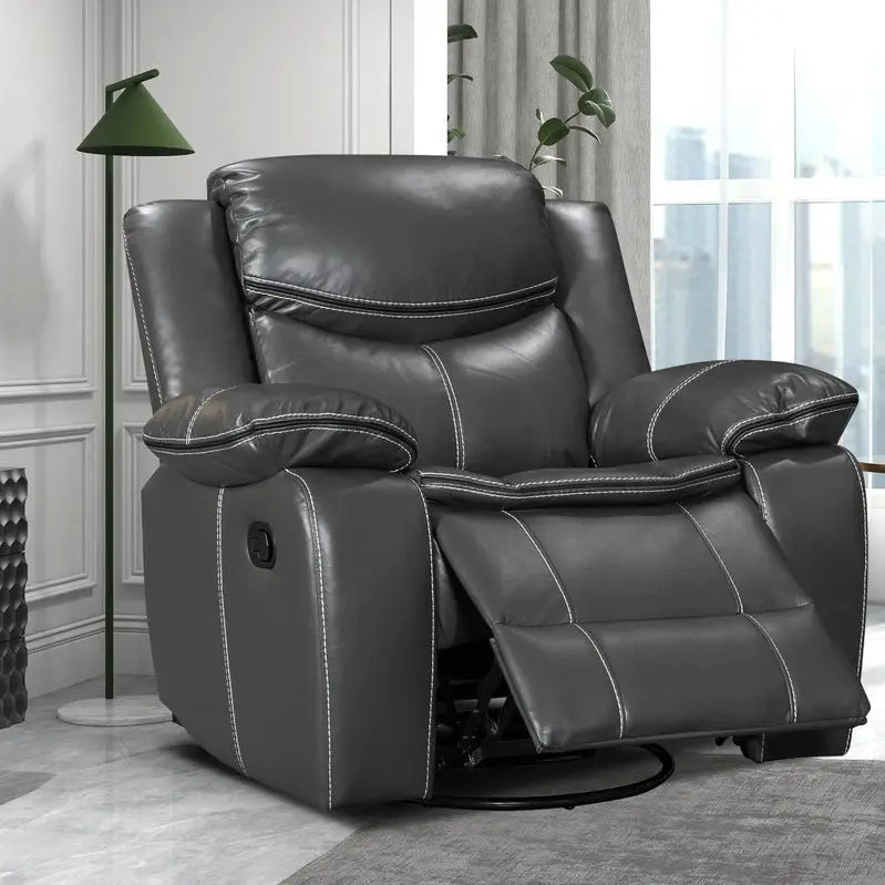 Wide-Seat Leather Recliner with Built-in Heat and Massage Functions
