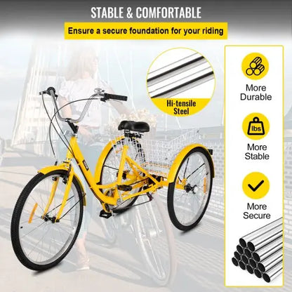 26-Inch Adult Tricycle  7-Speed 3-Wheel Cruiser with Front Basket