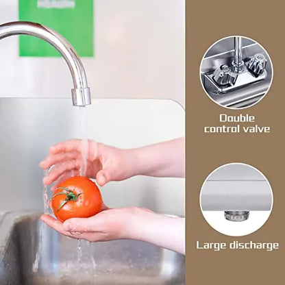 HALLY Stainless Steel Sink for Washing with Faucet and Side Splash, 17 x 15 Inches