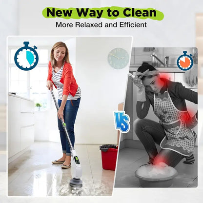 WORKPRO Cordless Spin Scrubber with Adjustable Handle, 3 Power Levels, and 8 Interchangeable Brush Heads
