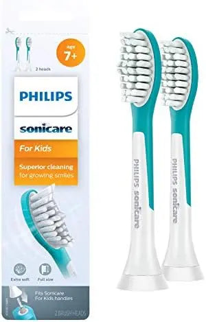 Philips Sonicare Kids 7+ Replacement Brush Heads, 2 Pack, Turquoise & White, Standard HX6042/94