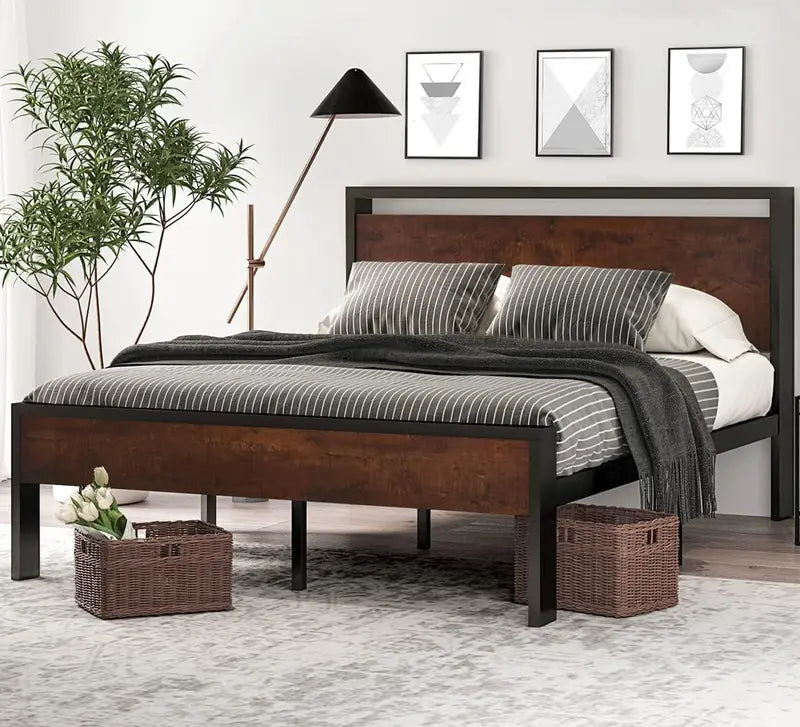 SHA CERLIN Full-Size Metal Platform Bed Frame ¡ª 14-Inch Low Profile with Wood Headboard &amp; Footboard