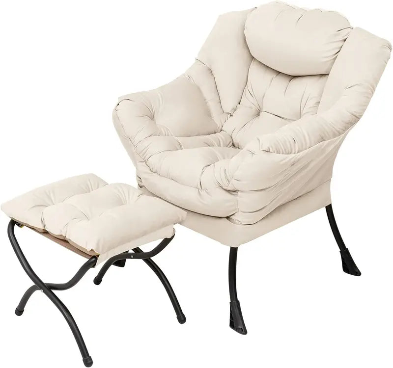 Welnow Compact Lazy Chair with Ottoman  Dark Grey Accent Armchair with Side Pocket & Footrest