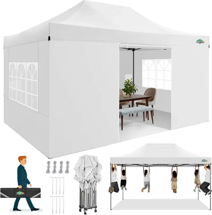 COBIZI Heavy-Duty 10×20 FT Pop-Up Canopy Tent  6 Wind-Resistant Sidewalls, Black Frame, Roller Bag