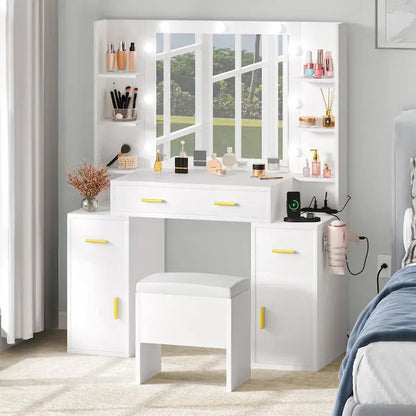 Lighted Vanity Console with Integrated Outlets  55.1″H Mirror Dresser