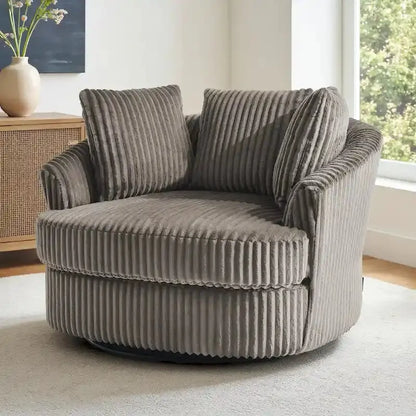 DREAMSIDEA Recessed-Arm Swivel Barrel Chair with Slipcover  Modern Rotating Seating