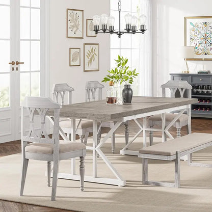 70.8-Inch Rustic Rectangular Farmhouse Dining Table for 6 — Solid Wood Top with Heavy-Duty Metal Legs