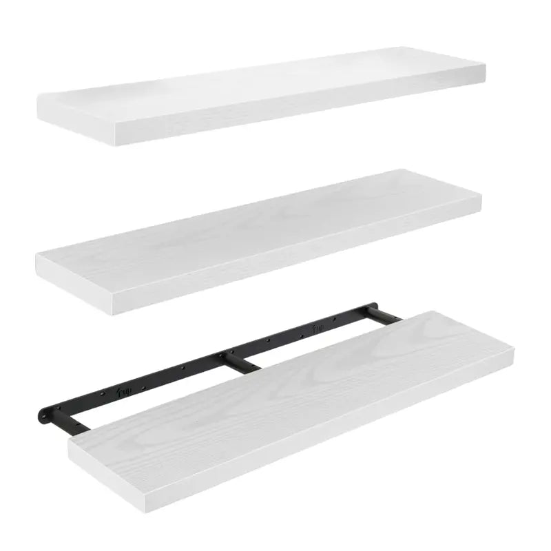 Set of 3 Floating Wooden Wall Shelves for Living Room or Kitchen