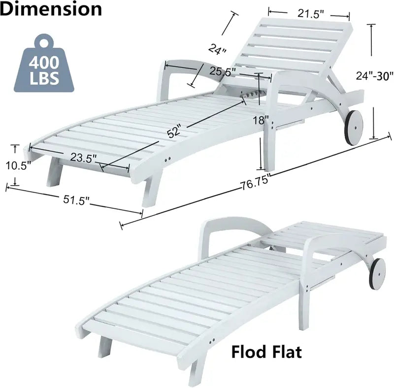 Set of 4 Wooden Poolside Chaise Lounges  5-Position Adjustable Recliners with Pull-Out Side Tables, Patio or Deck Ready