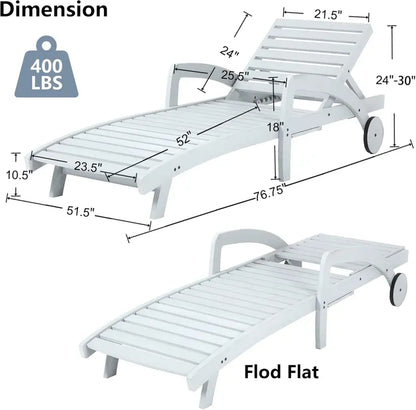 Set of 4 Wooden Poolside Chaise Lounges  5-Position Adjustable Recliners with Pull-Out Side Tables, Patio or Deck Ready