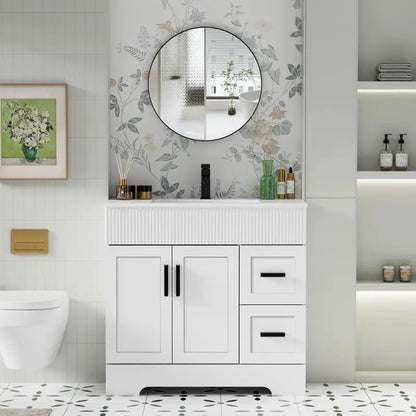 Wavy Line Bathroom Vanity Set  30″, 36″, 48″ Options with Pre-Installed Sink & Faucet