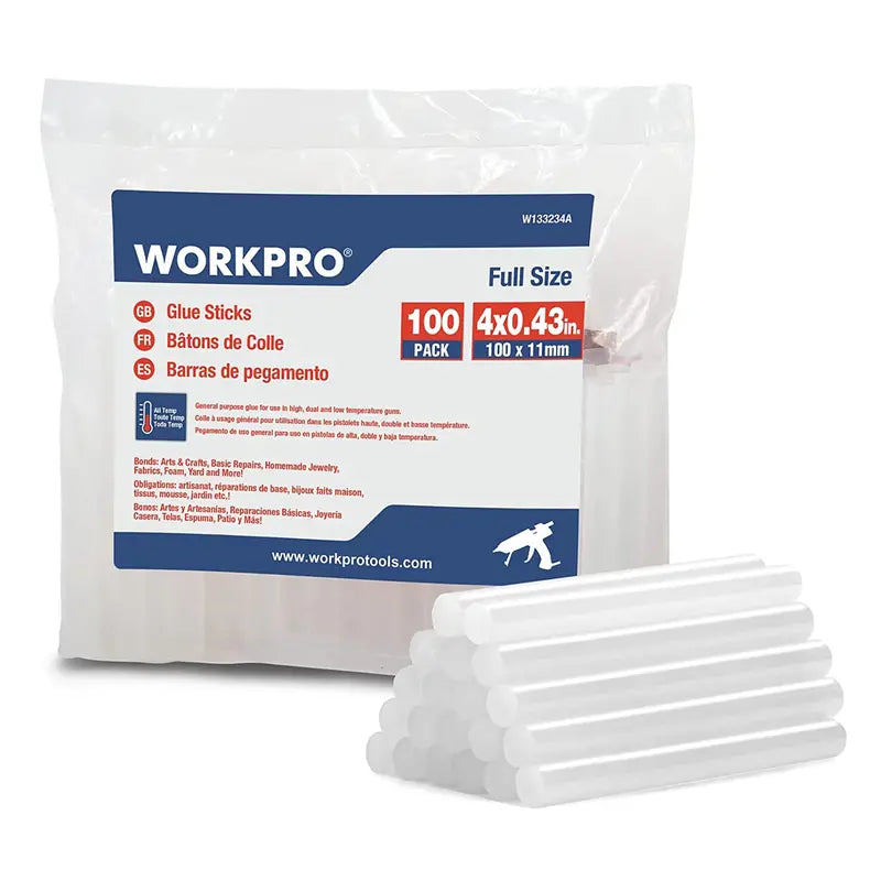 WORKPRO 100-Pack Standard 18-Gauge Hot Glue Sticks  Universal Compatibility