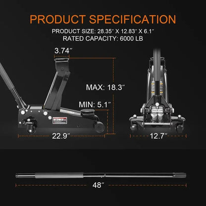 Heavy-Duty 3-Ton Steel Floor Jack  Black Quick-Lift Model with Dual Pump Mechanism