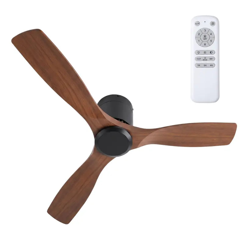 52-Inch Flush-Mount Ceiling Fan with Wooden Blades, Remote Control & 6-Speed Settings