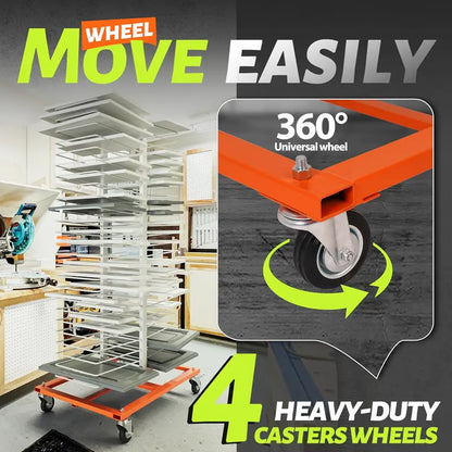 50-Shelf Rolling Paint Drying Rack  25 lbs per Shelf, Orange/White Industrial Organizer