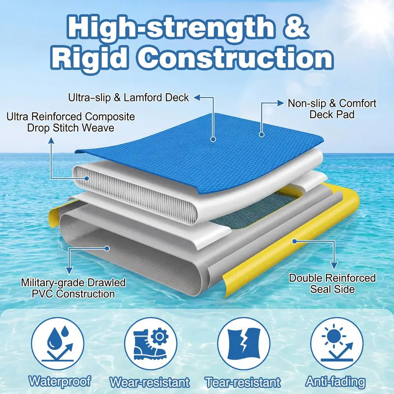 8′ x 8′ Inflatable Swim Platform  Floating Dock with 6-Inch Cushioned Thickness