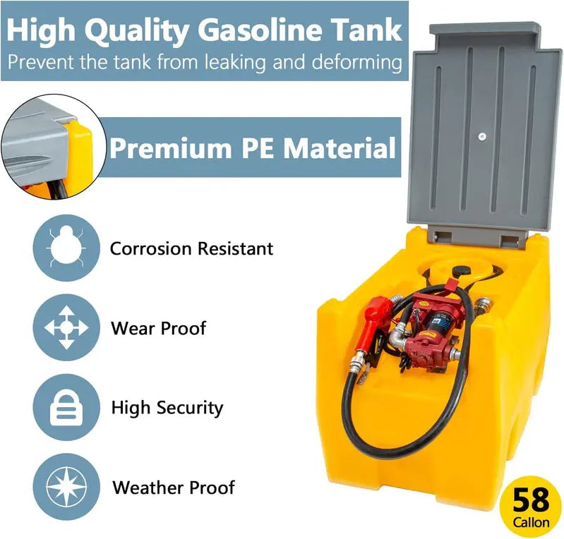 TECSPACE 58-Gallon Portable Fuel Tank  12V Electric Transfer Pump Included