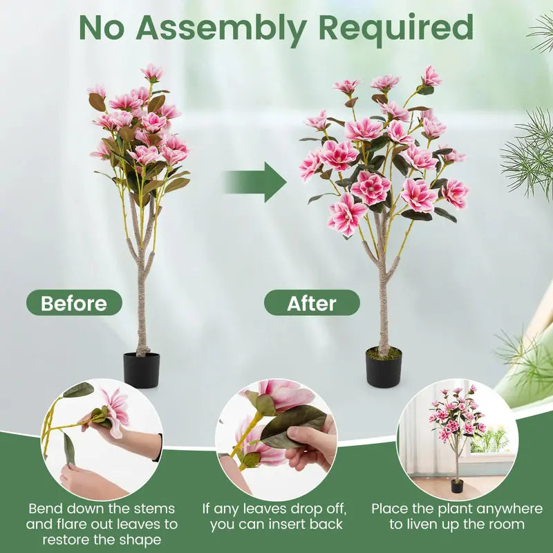 51-Inch Magnolia Artificial Tree  Lifelike Silk Foliage and Blossoms in a Decorative Planter