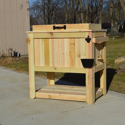All-Weather 48-Quart Antiqued Cedar Beer Cooler Stand with Brass Drain and Bottle Opener