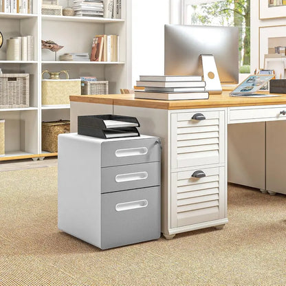 Mobile 3-Drawer Filing Cabinet with Lock  Under-Desk Steel File Organizer for Legal, A4, and Letter-Sized Documents