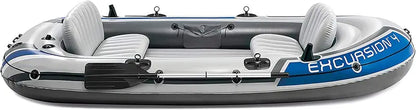 Excursion Inflatable Fishing Boat  SuperTough PVC, Adjustable Backrest Seats, Rod Holders, Welded Oar Locks, Includes High-Output Pump & Oars