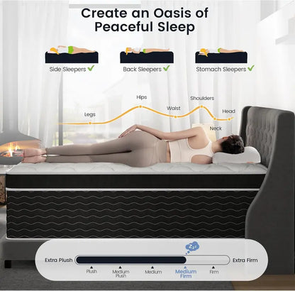 10-Inch Full Hybrid Mattress in a Box | Medium-Plush Gel Memory Foam Over Pocketed Coils for Enhanced Support, Cooling Breathability, and Targeted Pressure Relief