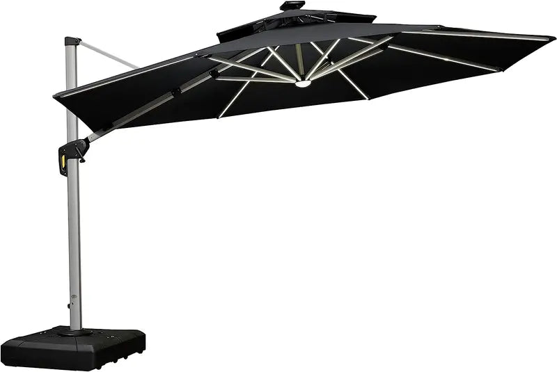 12-Foot Solar-Powered LED Cantilever Patio Umbrella  Wind-Resistant Round Outdoor Parasol with Built-in Lights