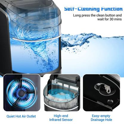 Compact Countertop Ice Maker  26.5 lbs/24H Output, 9-Cube Cycle in 6 Minutes, Self-Cleaning
