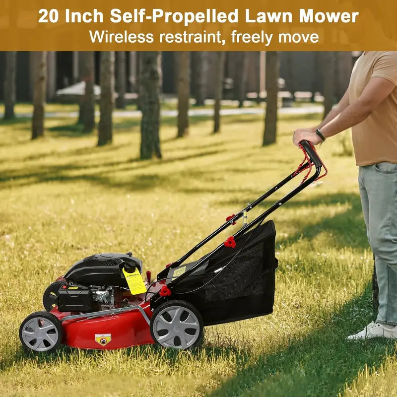 Self-Propelled Gas Lawn Mower with 141cc Engine, 50L Grass Catcher &amp; Large Wheels