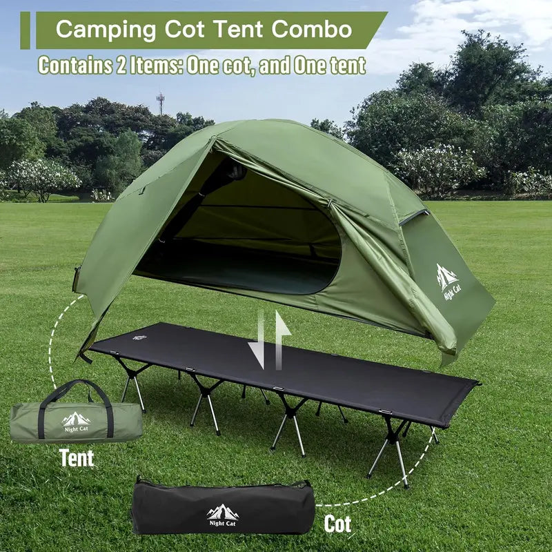 1-Person Off-Ground Cot Tent Combo  Waterproof, Elevated Sleeping System with Quick-Setup Design