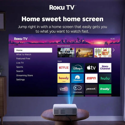 Aurzen Roku TV Smart Projector with Built-in Streaming, Wi-Fi, and Bluetooth