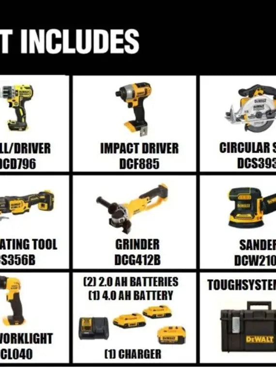 DEWALT 20V MAX 7-Piece Cordless Tool Combo Kit with TOUGHSYSTEM Storage and 3 Batteries (4.0Ah + 2×2.0Ah)